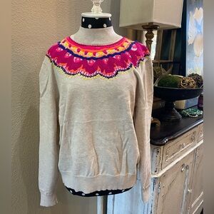 Cabi Winsome pullover, size medium, cream with multicolored color neckline